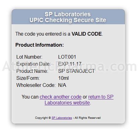 Проверка оригинальности SP Stanoject на официальном сайте Оригинальный SP Stanoject – подтверждение по коду