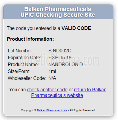 Оригинальный Nandrolone D 20% (Balkan Pharmaceuticals) Проверка Nandrolone D 20% (Balkan Pharmaceuticals) с помощью кода