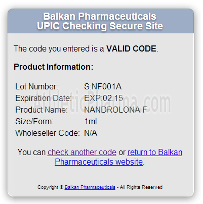 Оригинальный Nandrolona F (Balkan Pharmaceuticals) Проверка Nandrolona F (Balkan Pharmaceuticals) с помощью кода