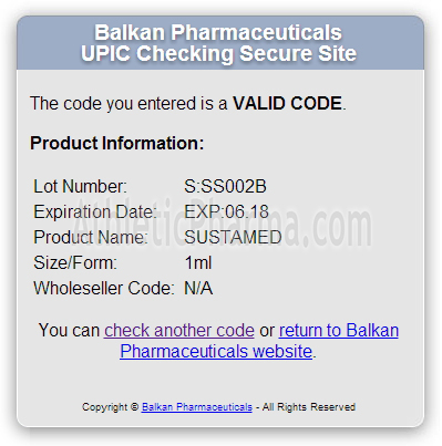Оригинальный Sustamed (Balkan Pharmaceuticals) Проверка Sustamed от Balkan Pharmaceuticals с помощью кода